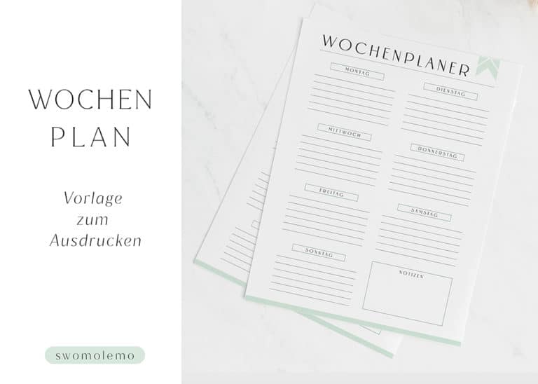 Wochenplan Druckvorlage Minimal Green Hochformat Swomolemo Printables