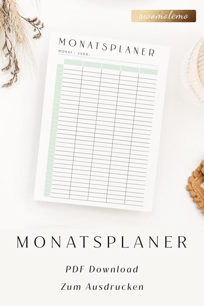 Monatsplaner Zum Ausdrucken Familienplaner Minimal Green