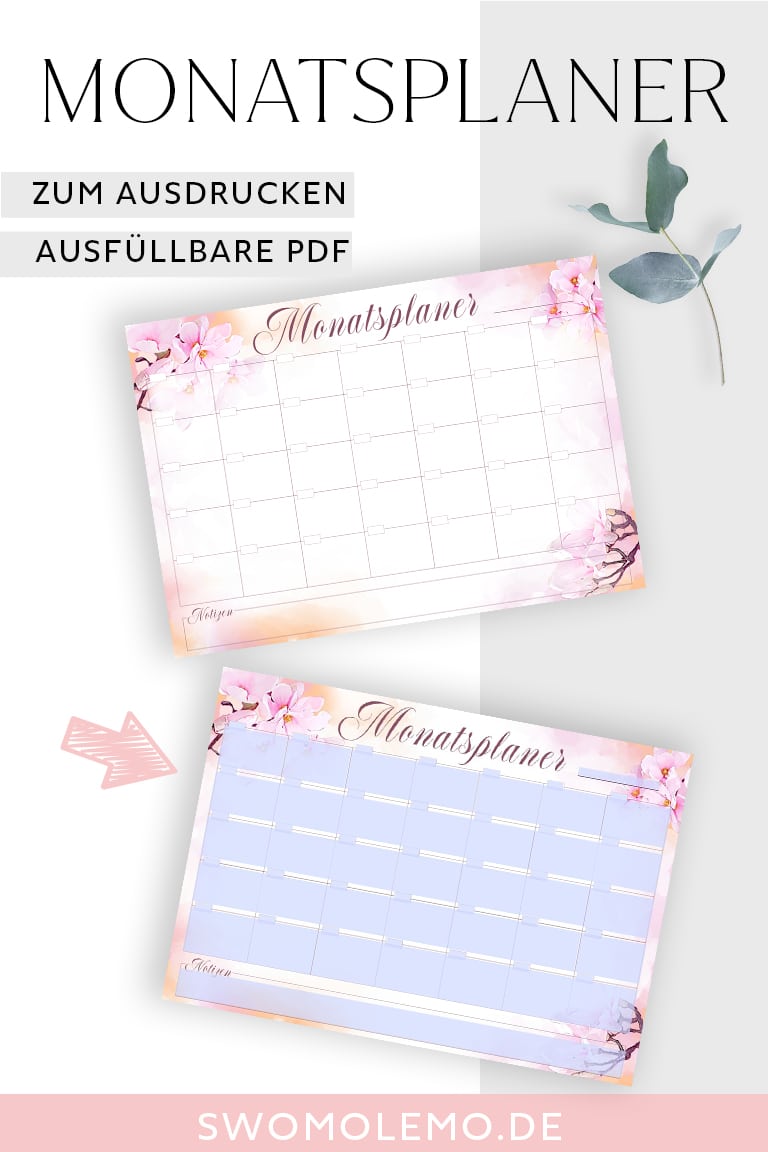 Monatsplaner zum ausdrucken ausfüllbare pdf bullet journal idee planer vorlage kalender monatsplan