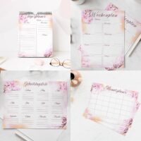 Kalender 2020 zum Ausdrucken Planer Vorlagen Tischauflage ausfüllbare PDF Watercolor Pink rosa blumen