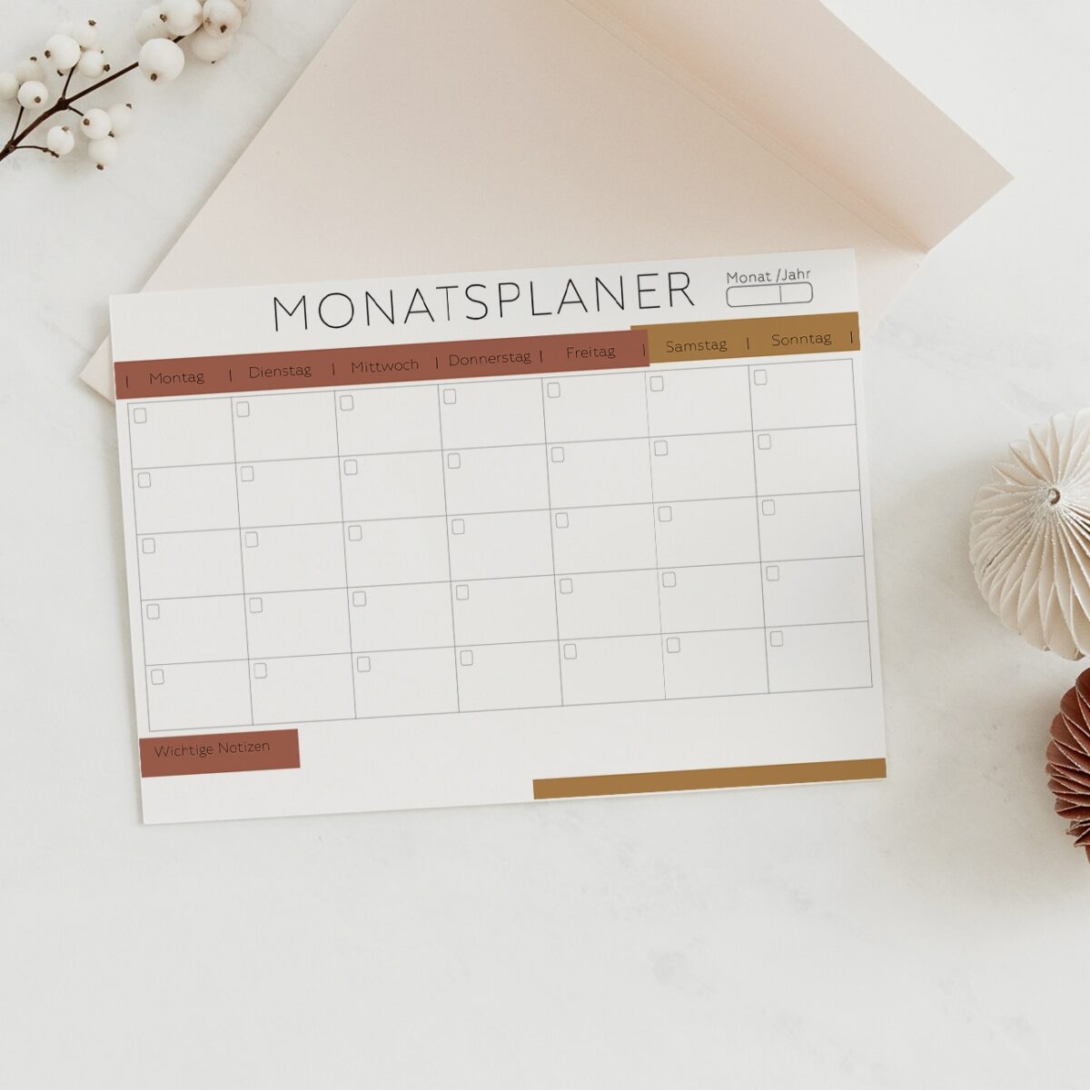 Monatsplaner zum Ausdrucken | ausfüllbare PDF | Terracotta | Swomolemo