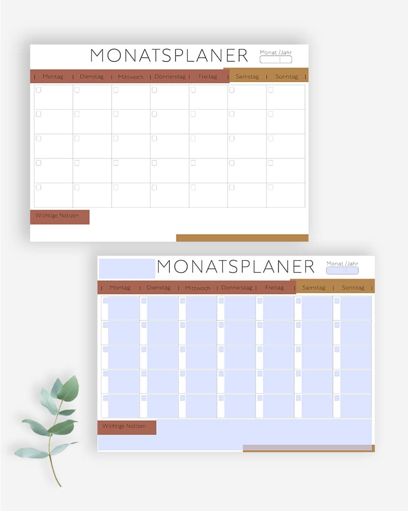 Monatsplaner zum Ausdrucken ausfüllbare PDF minimalistisch bullet journal planer vorlage