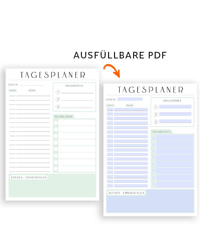 Tagesplan Vorlage zum Ausdrucken Tagesplaner druckbar ausfüllbar PDF modern minimalistisch grün (5)