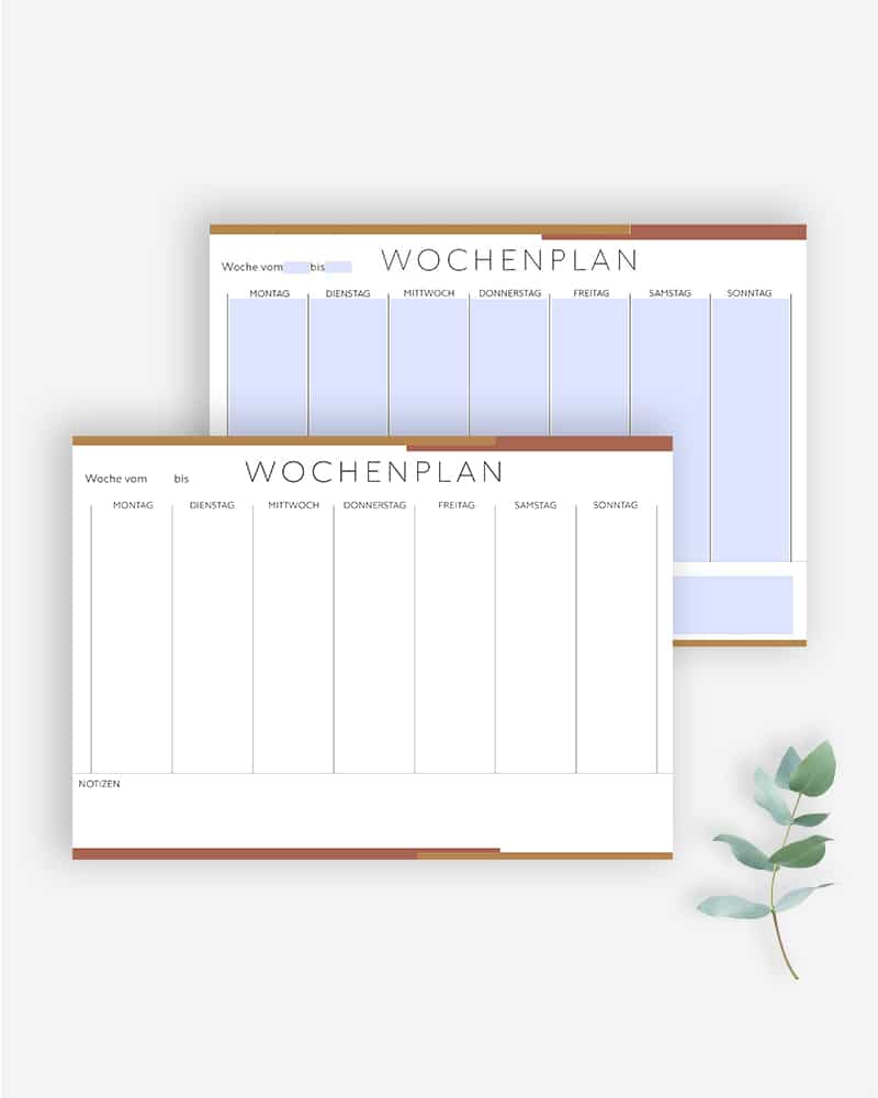 Wochenplaner zum Ausdrucken ausfüllbare PDF minimalistisch bullet journal planer vorlage
