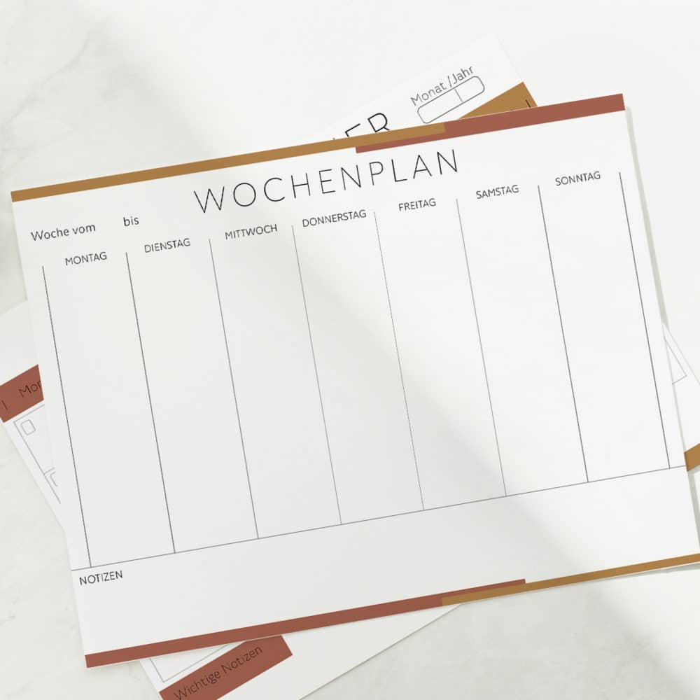 Wochenplaner Vorlage zum Ausdrucken | PDF Set aus 6 Farben