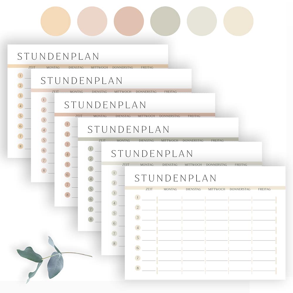 Stundenplan Zum Ausdrucken 6er Set Pdf Ausfullbar Swomolemo Printables