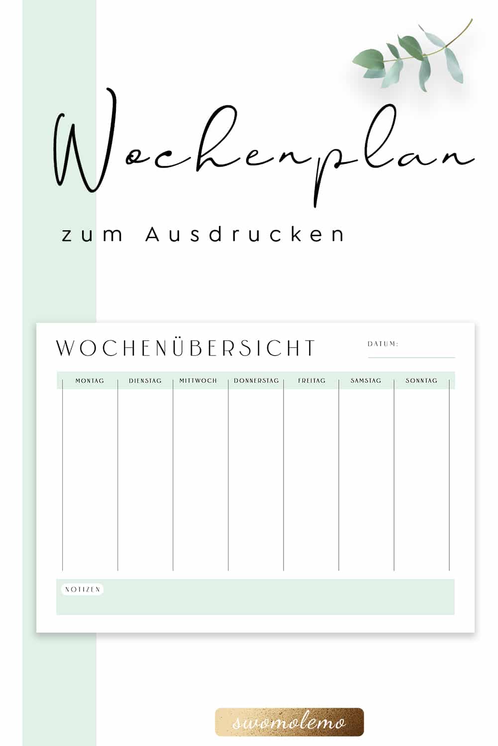 Wochenplan Vorlage | Druckbar | Minimal Green | Swomolemo