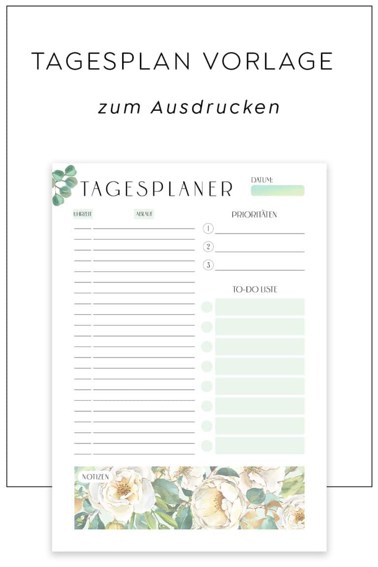 Tagesplan Vorlage zum Ausdrucken | Bloomy Green | Swomolemo Printables
