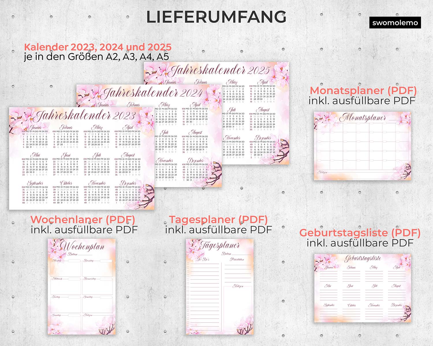 2023-Kalender-Organizer-Planer-Tagesplaner-Wochenplaner-Geburtstagsliste-Download