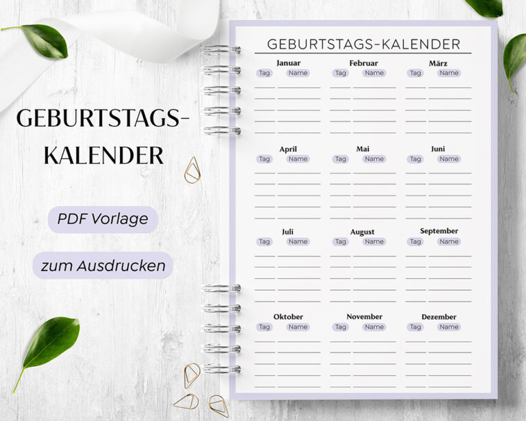 Geburtstagskalender zum Ausdrucken  Geburtstagsliste Vorlage PDF 
