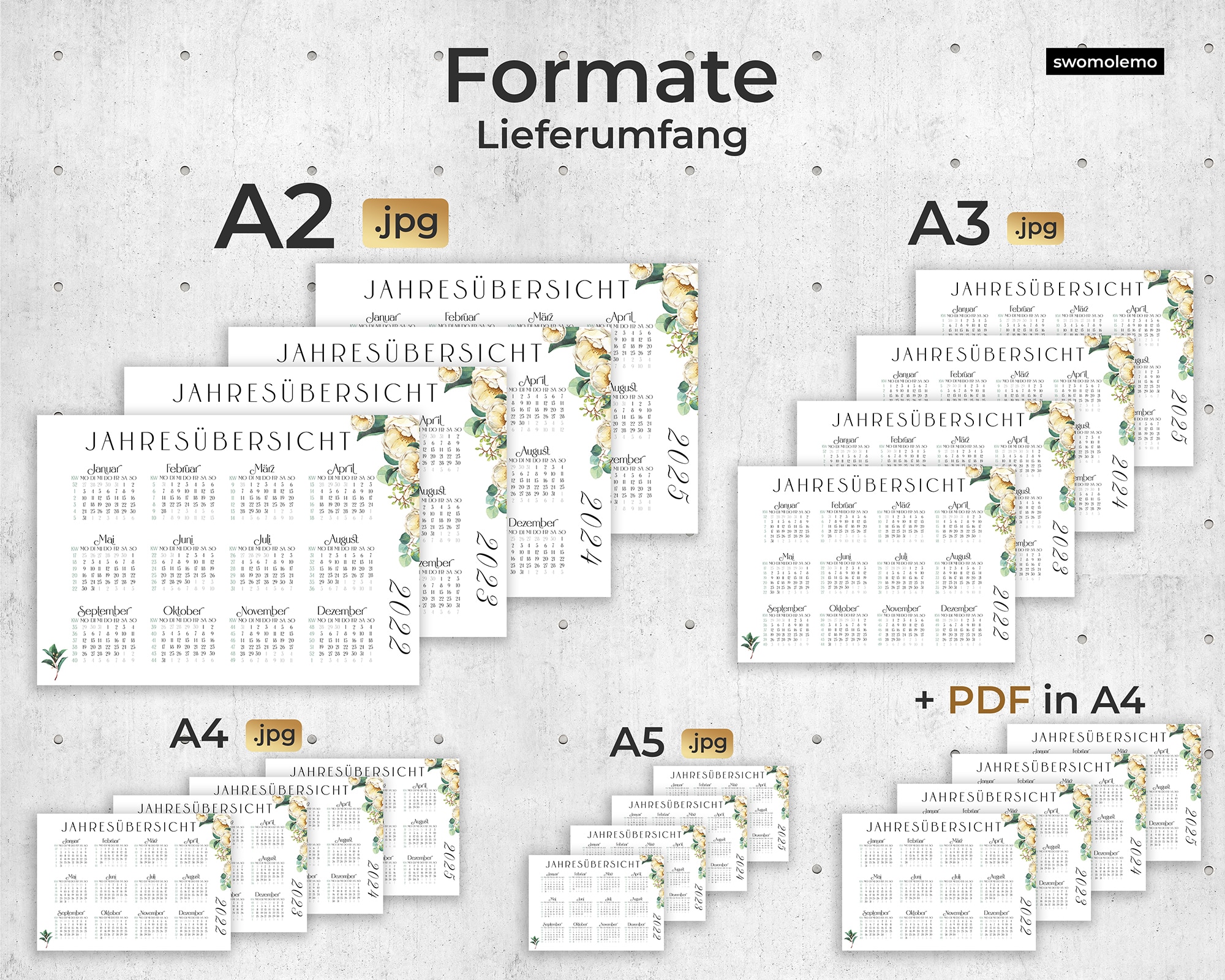 2022-Kalender-Ausdrucken-A5-A4-A3-A2-Formate-Set-Organizer