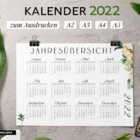 Kalender-2022-Druckvorlage-Wandkalender-Ausdrucken-Modern-Watercolor-Rosen