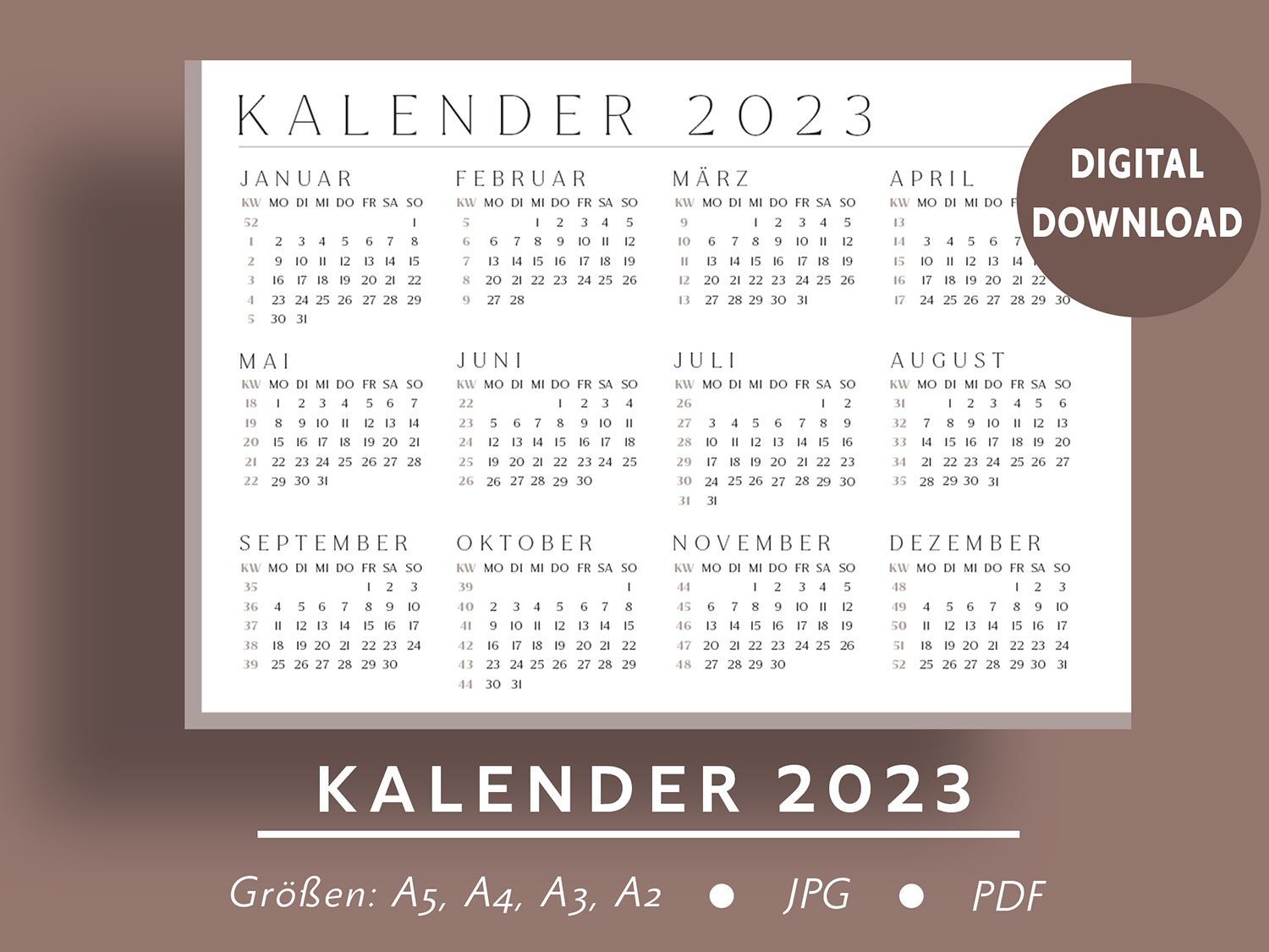 Braun-Taupe-Kalender-2023-ausdrucken