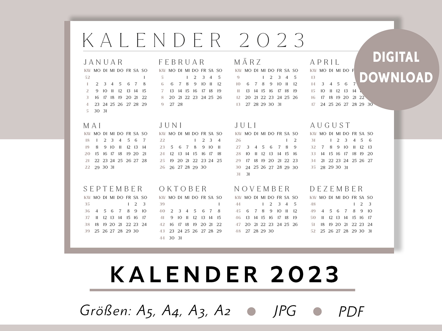 Braun-Taupe-Kalender-2023-Digital-Vorlage-Planer-Bilder