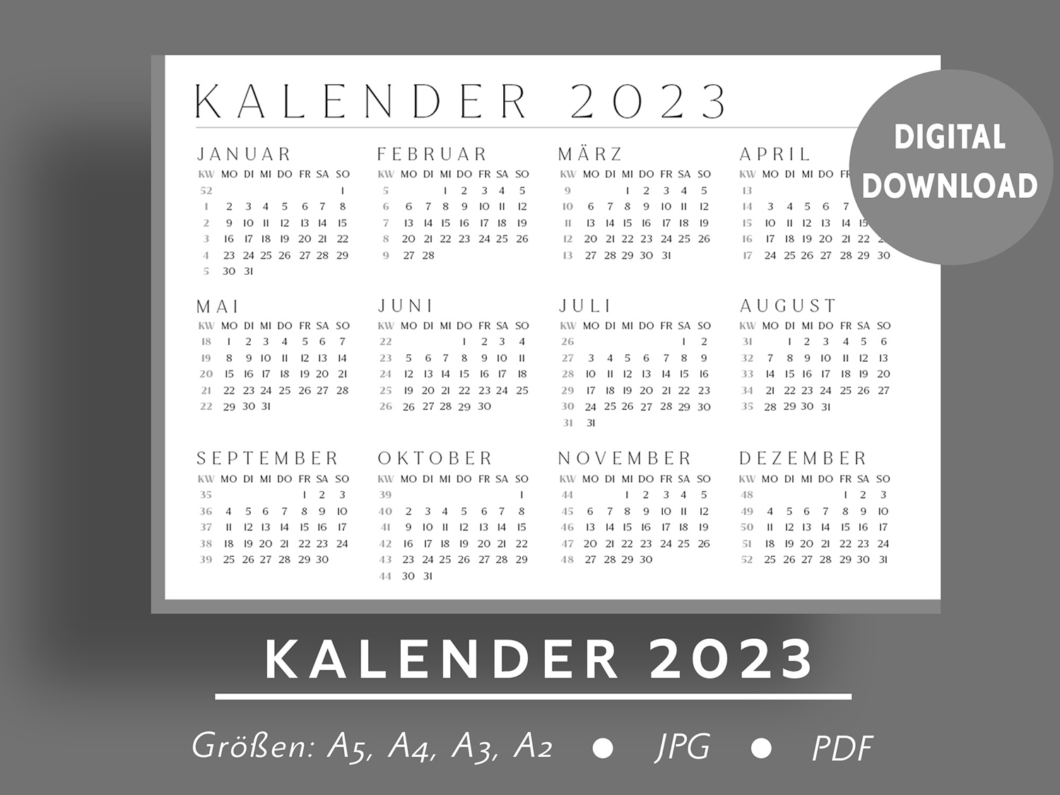 Dunkel-Grau-Kalender-2023-ausdrucken