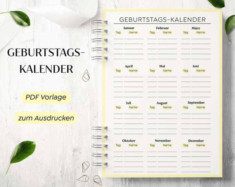 Geburtstagskalender zum Ausdrucken | Geburtstagsliste ...