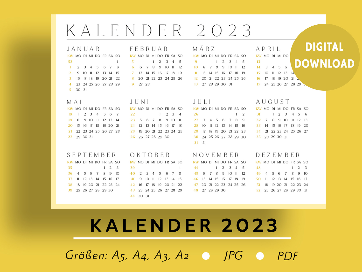 Gelb-Kalender-2023-ausdrucken