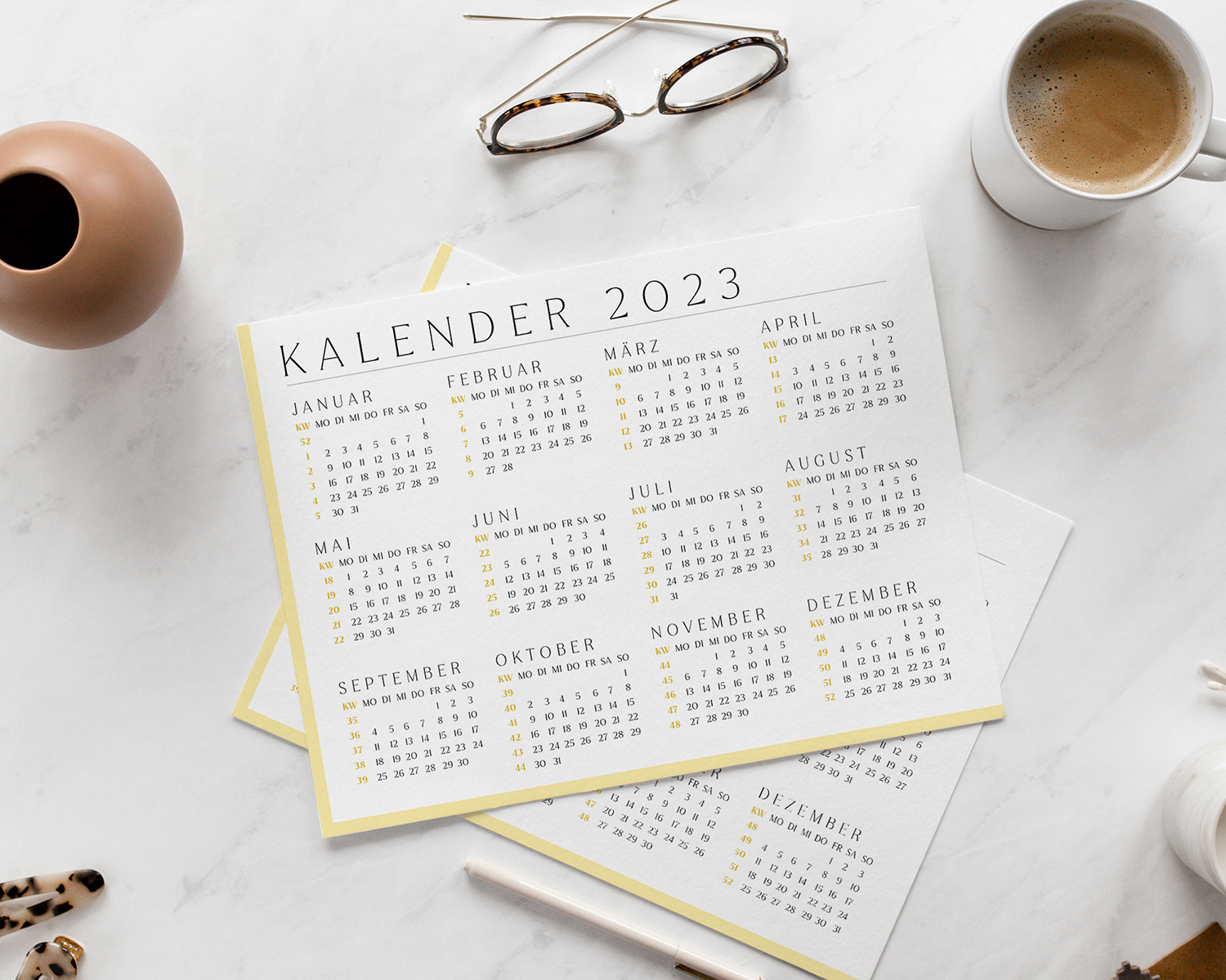 Gelb-Kalender-selbst-erstellen-2023-Kalenderwoche