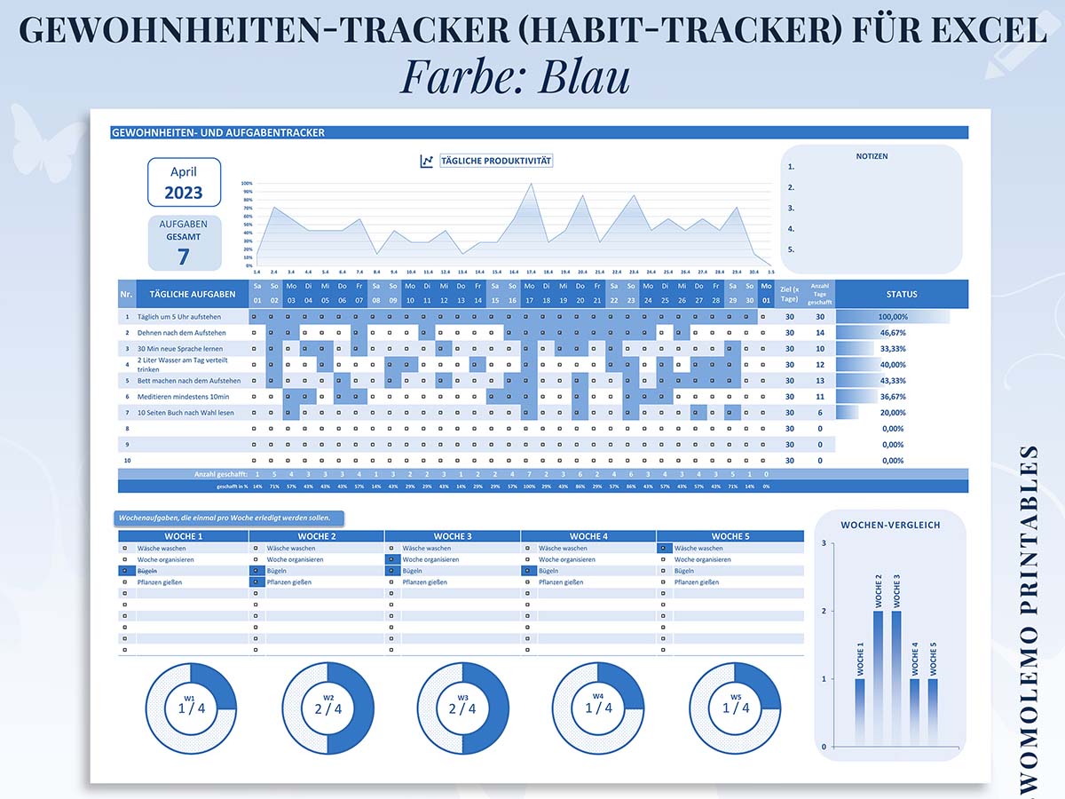 Habit-Tracker-Gewohnheitstracker-für-Excel-Farbe-Blau