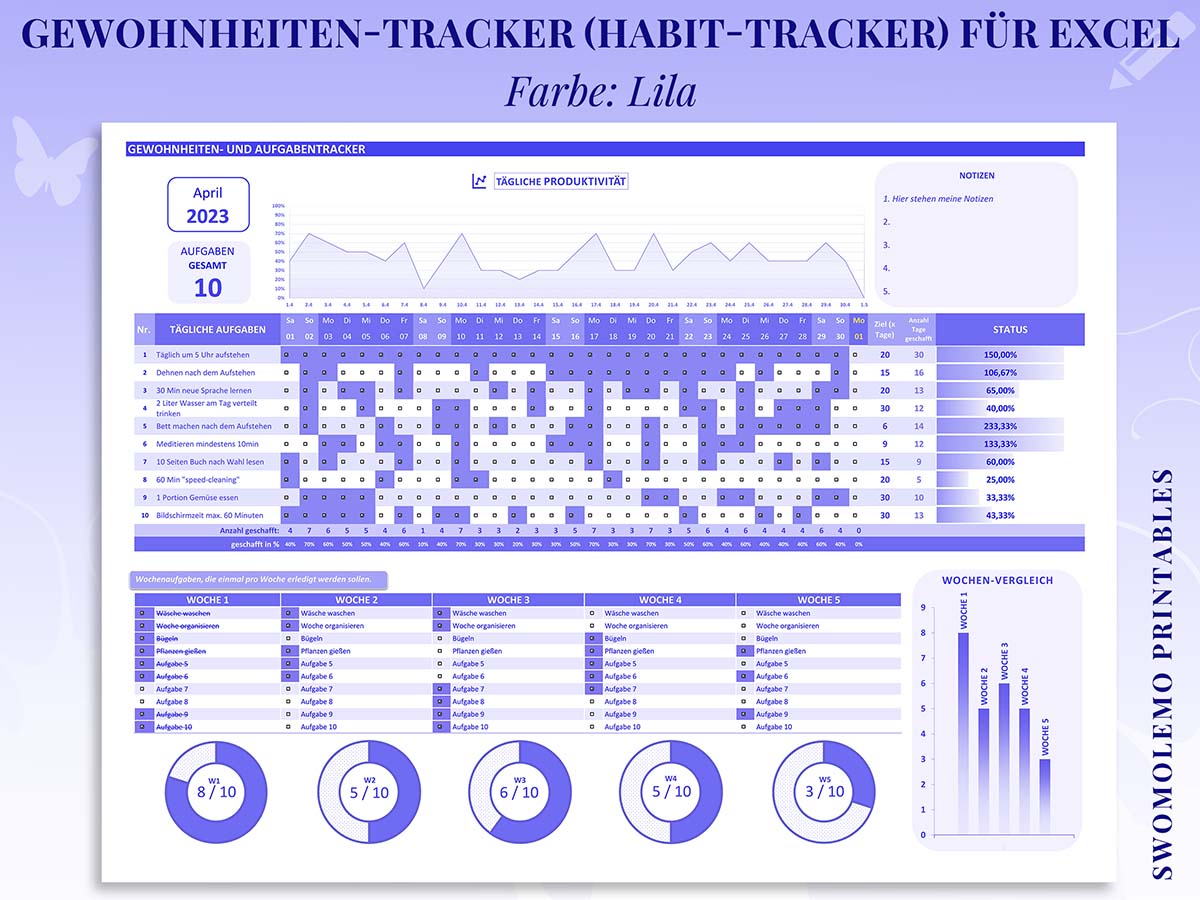Habit-Tracker-Gewohnheitstracker-für-Excel-Farbe-Lila