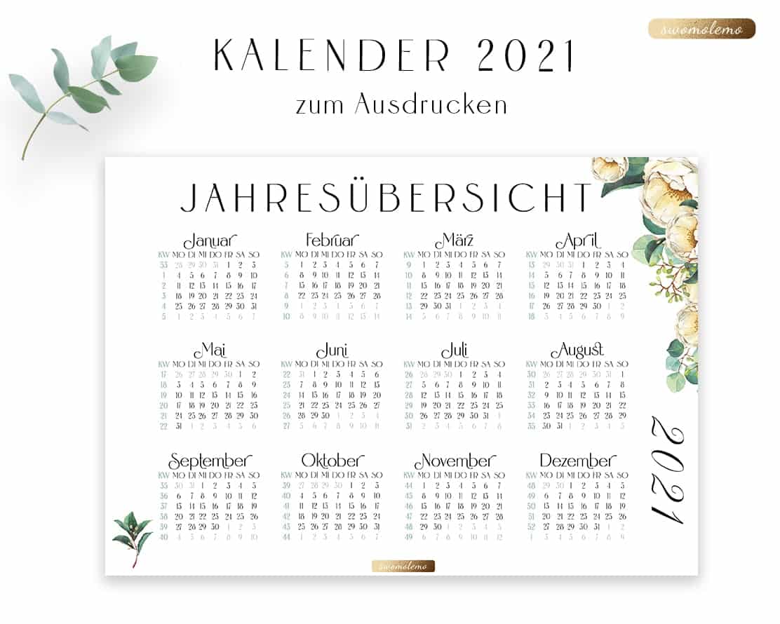 Kalender 2021 zum Ausdrucken | Formate A2, A3, A4, A5 ...