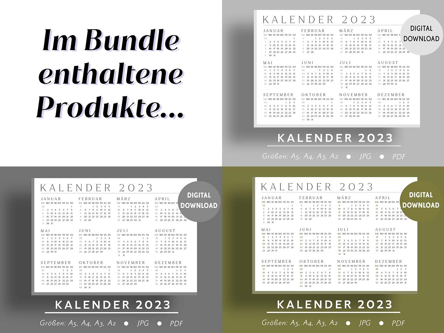 Kalender-2023-minimalistisch-Set-Digital-Download-PDF-Druckvorlage