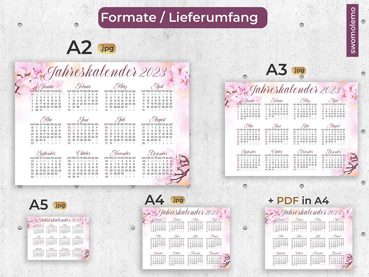 Kalender-2023-Rosa-Digital-Download-A2-A3-A4-A5-PDF-Querformat