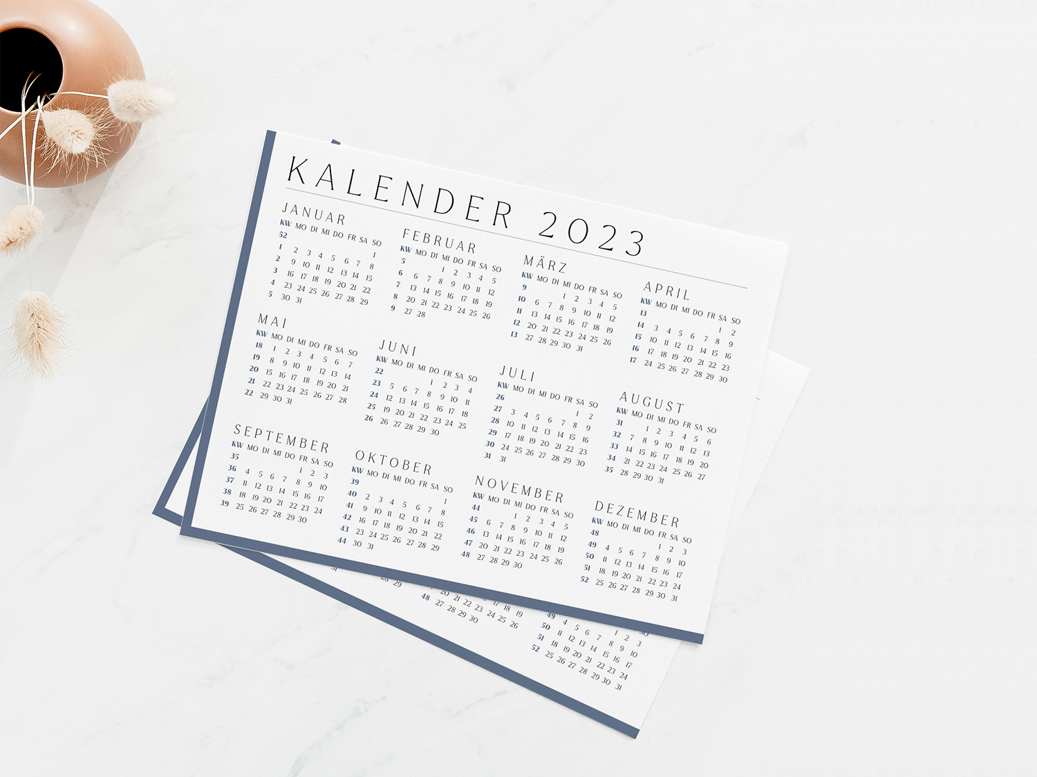 Kalender-Querformat-Termine-Monatskalender-Blau