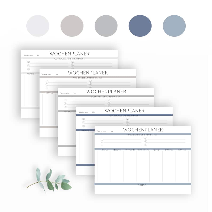 Wochenplan Vorlage zum Ausdrucken modern minimalistisch ausfüllbar PDF farbpalette Wochenplaner