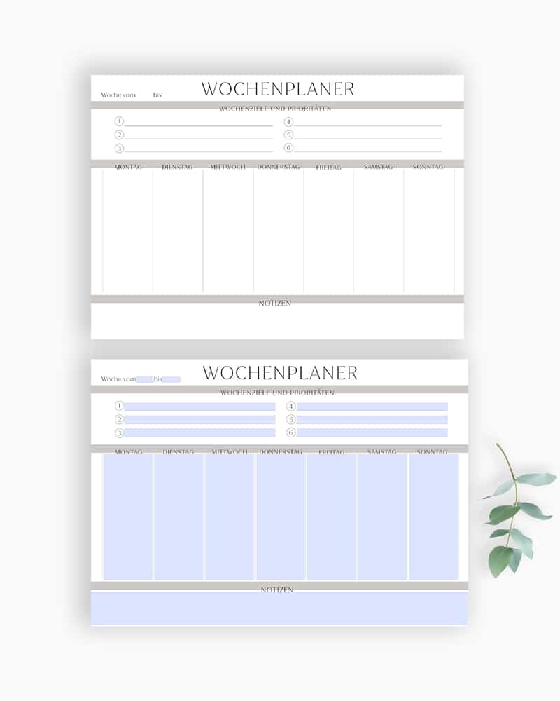 minimalistischer Wochenplaner zum ausdrucken ausfüllbare pdf bullet journal kalender vorlage planer (2)