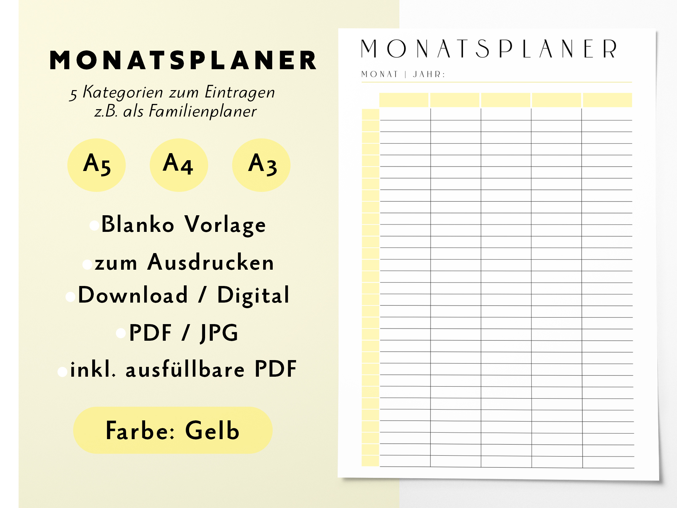 Monatskalender-Blanko-leer-Vorlage-Gelb