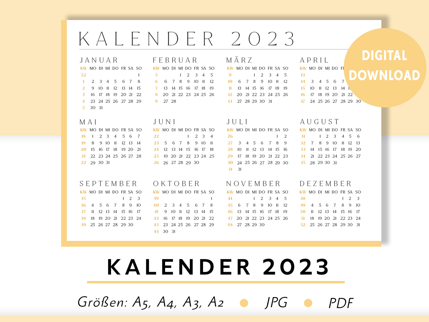 Orange-Kalender-2023-Digital-Vorlage-Planer-Bilder