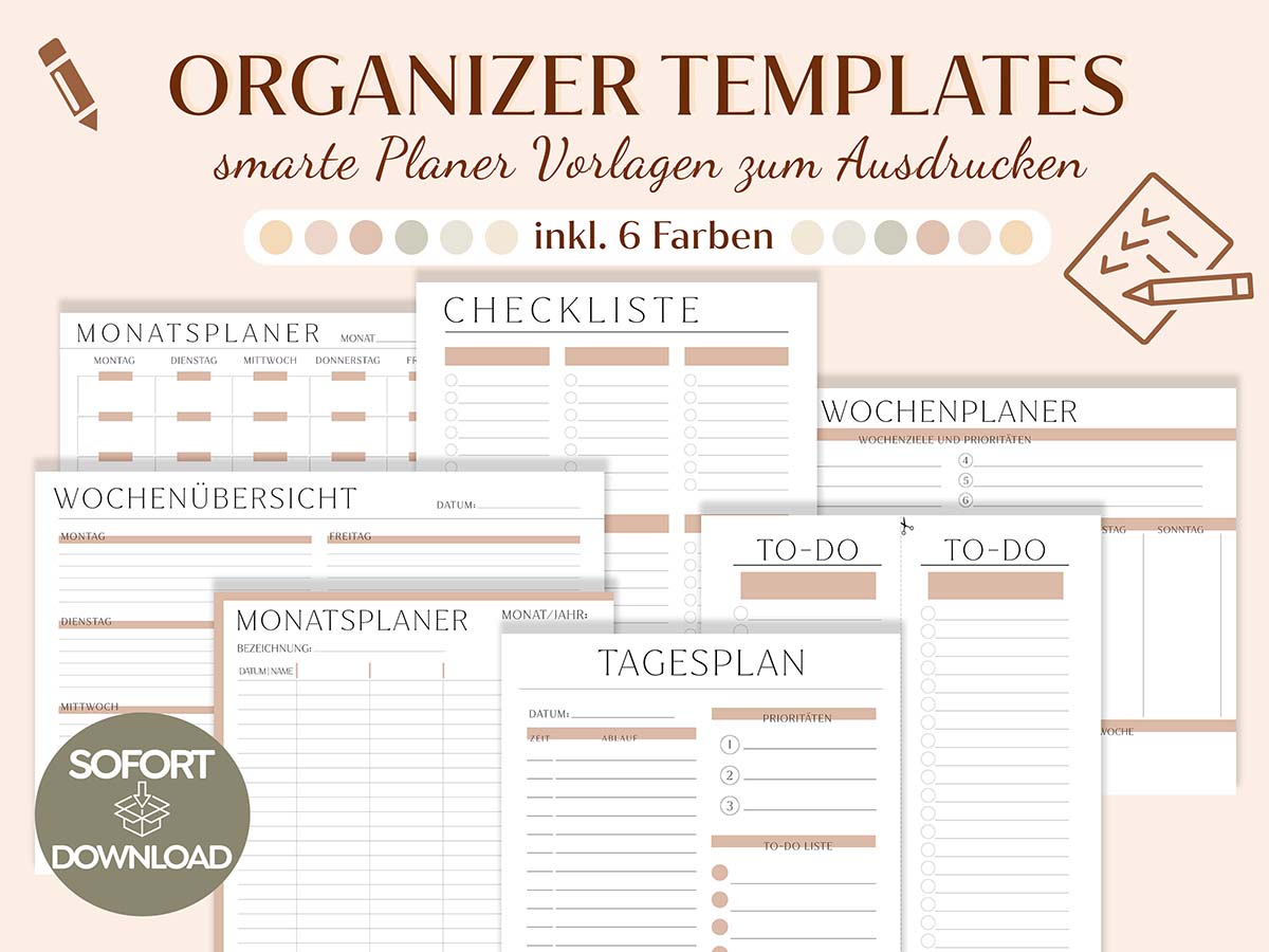 Organizer-Wochenplaner-Monatsplaner-Tagesplaner-Vorlage-Ausdrucken-Digital