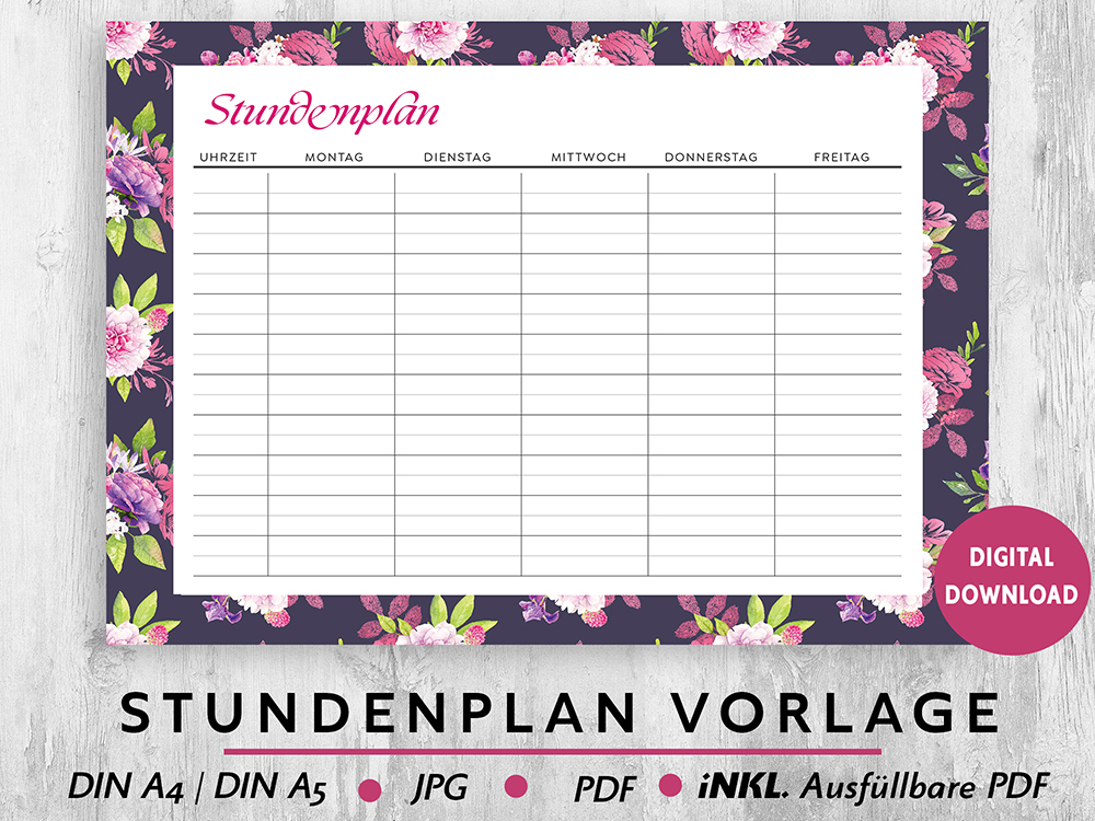 Stundenplan Vorlage Zum Ausdrucken PDF Zum Ausf llen Roses Dark 