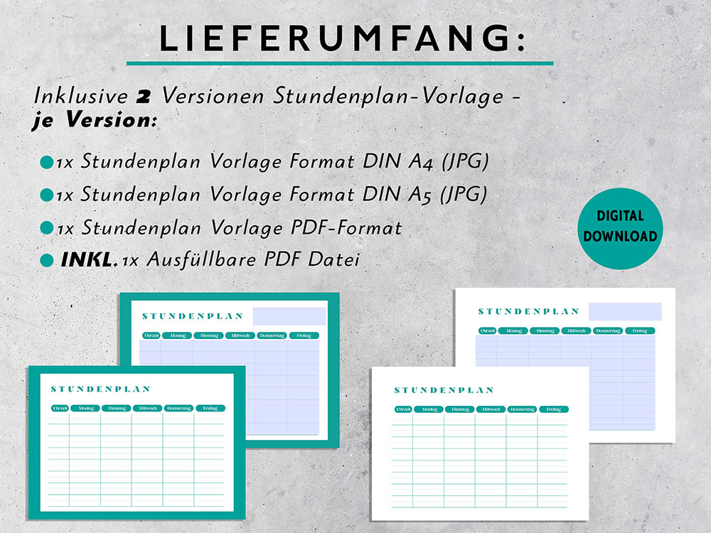 Stundenplan-Vorlage-PDF-zum-Ausfüllen-PC-Bearbeiten-Gestalten-Türkis-Blau-Grün